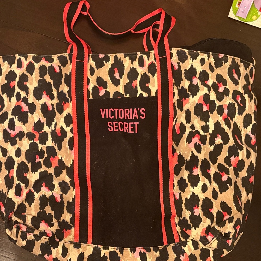Victoria's Secret Leopard Print Tote with Pink Trim